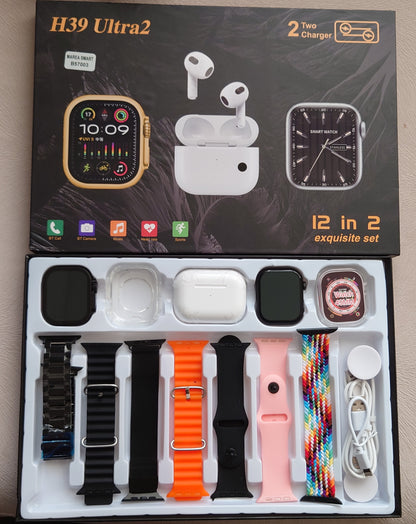 PACK H39 ( الساعة أولترا 9 + ساعة اولترا 2 بوصة 49 +2 بوشيطات + الصناتات + 7 صماطي )