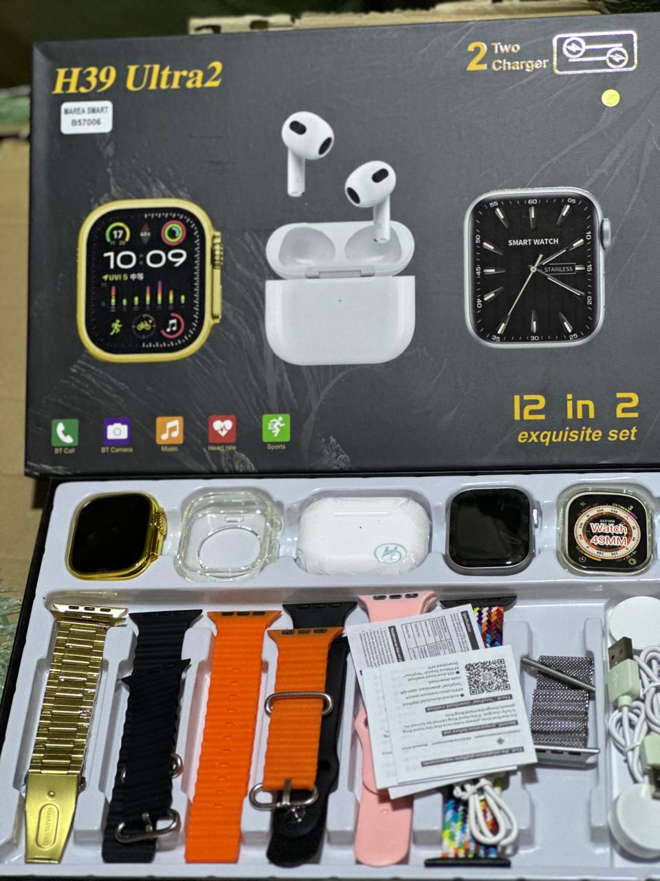 أسود PACK H39 ( الساعة أولترا 9 + ساعة اولترا 2 بوصة 49 +2 بوشيطات + الصناتات + 7 صماطي )
