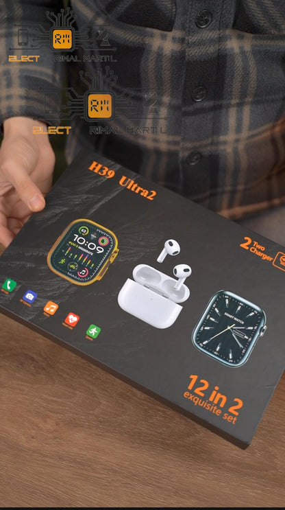 أسود PACK H39 ( الساعة أولترا 9 + ساعة اولترا 2 بوصة 49 +2 بوشيطات + الصناتات + 7 صماطي )